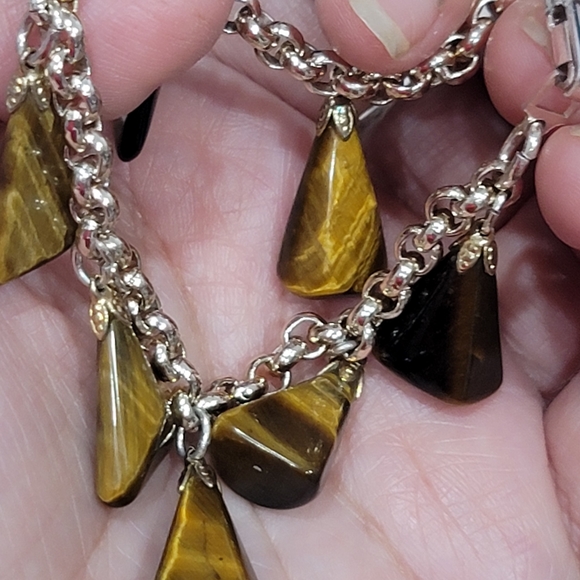Tigers eye charm dangle brown yellow bracelet - Picture 4 of 11
